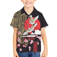 Japanese Culture and Hawaiian Tribal Kid Hawaiian Shirt Sakura Blossom Tapa Pattern