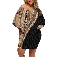 Samoa Siapo Motif Half Style Off Shoulder Short Dress Brown Version LT03 Women Brown - Polynesian Pride