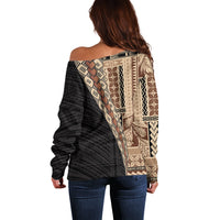 Samoa Siapo Motif Half Style Off Shoulder Sweater Brown Version LT03 - Polynesian Pride