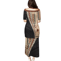 Samoa Siapo Motif Half Style Puletasi Brown Version LT03 - Polynesian Pride