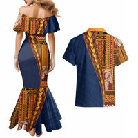 Samoa Siapo Motif Half Style Couples Matching Mermaid Dress and Hawaiian Shirt Colorful Version LT03 - Polynesian Pride