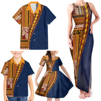 Samoa Siapo Motif Half Style Family Matching Tank Maxi Dress and Hawaiian Shirt Colorful Version