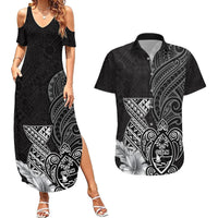 Guam Latte Stone Chamorro Culture Couples Matching Summer Maxi Dress and Hawaiian Shirt Tapa Pattern LT03 Black - Polynesian Pride