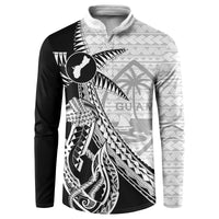 Guam Fish Hook and Palm Tree Button Sweatshirt Polynesian Pattern Half Style