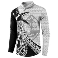 Guam Fish Hook and Palm Tree Button Sweatshirt Polynesian Pattern Half Style