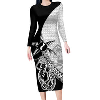 Guam Fish Hook and Palm Tree Family Matching Long Sleeve Bodycon Dress and Hawaiian Shirt Polynesian Pattern Half Style