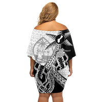 Guam Fish Hook and Palm Tree Family Matching Off Shoulder Short Dress and Hawaiian Shirt Polynesian Pattern Half Style