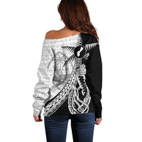 Guam Fish Hook and Palm Tree Off Shoulder Sweater Polynesian Pattern Half Style
