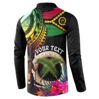 Personalised Vanuatu 44th Anniversary Button Sweatshirt Boars Tusk and Melanesian Warrior Indipendens Dei