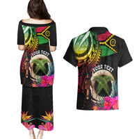 Personalised Vanuatu 44th Anniversary Couples Matching Puletasi and Hawaiian Shirt Boars Tusk and Melanesian Warrior Indipendens Dei LT03 - Polynesian Pride