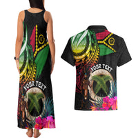 Personalised Vanuatu 44th Anniversary Couples Matching Tank Maxi Dress and Hawaiian Shirt Boars Tusk and Melanesian Warrior Indipendens Dei