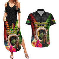 Vanuatu Independence Day Couples Matching Summer Maxi Dress and Hawaiian Shirt Boars Tusk and Melanesian Warrior Indipendens Dei