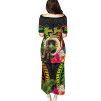 Vanuatu Independence Day Family Matching Puletasi and Hawaiian Shirt Boars Tusk and Melanesian Warrior Indipendens Dei