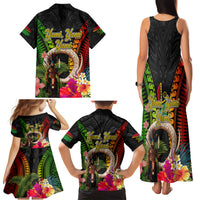 Vanuatu Independence Day Family Matching Tank Maxi Dress and Hawaiian Shirt Boars Tusk and Melanesian Warrior Indipendens Dei