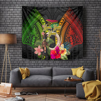 Vanuatu Independence Day Tapestry Boars Tusk and Melanesian Warrior Indipendens Dei