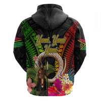Vanuatu Independence Day Zip Hoodie Boars Tusk and Melanesian Warrior Indipendens Dei