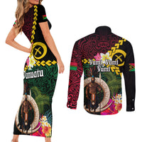 Vanuatu Indipendens Dei Couples Matching Short Sleeve Bodycon Dress and Long Sleeve Button Shirt Boars Tusk and Melanesian Warrior Hibiscus LT03 - Polynesian Pride
