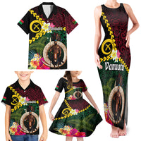 Vanuatu Indipendens Dei Family Matching Tank Maxi Dress and Hawaiian Shirt Boars Tusk and Melanesian Warrior Hibiscus