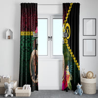 Vanuatu Indipendens Dei Window Curtain Boars Tusk and Melanesian Warrior Hibiscus