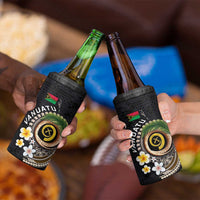 Vanuatu Independence Day 4 in 1 Can Cooler Tumbler Melanesian Tribal Pig Tusk with Tropical Plants