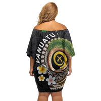 Vanuatu Independence Day Family Matching Off Shoulder Short Dress and Hawaiian Shirt Melanesian Tribal Pig Tusk with Tropical Plants LT03 - Polynesian Pride