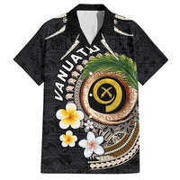Vanuatu Independence Day Family Matching Summer Maxi Dress and Hawaiian Shirt Melanesian Tribal Pig Tusk with Tropical Plants LT03 Dad's Shirt - Short Sleeve Black - Polynesian Pride
