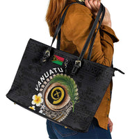 Vanuatu Independence Day Leather Tote Bag Melanesian Tribal Pig Tusk with Tropical Plants