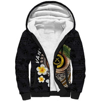 Vanuatu Independence Day Sherpa Hoodie Melanesian Tribal Pig Tusk with Tropical Plants