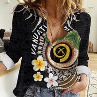 Vanuatu Independence Day Women Casual Shirt Melanesian Tribal Pig Tusk with Tropical Plants
