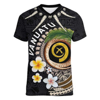 Vanuatu Independence Day Women V-Neck T-Shirt Melanesian Tribal Pig Tusk with Tropical Plants