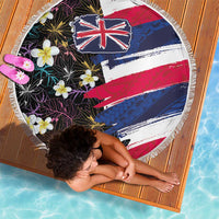 Hawaiian Flag Day Beach Blanket Tropical Flowers and Leaves