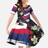 Hawaiian Flag Day Family Matching Off Shoulder Maxi Dress and Hawaiian Shirt Tropical Flowers and Leaves LT03 Daughter's Dress Black - Polynesian Pride