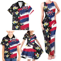 Hawaiian Flag Day Family Matching Tank Maxi Dress and Hawaiian Shirt Tropical Flowers and Leaves
