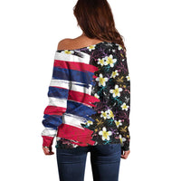Hawaiian Flag Day Off Shoulder Sweater Tropical Flowers and Leaves