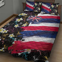 Hawaiian Flag Day Quilt Bed Set Tropical Flowers and Leaves