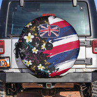 Hawaiian Flag Day Spare Tire Cover Tropical Flowers and Leaves