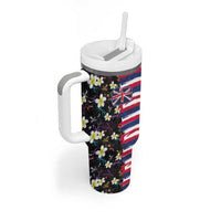Hawaiian Flag Day Tumbler With Handle Tropical Flowers and Leaves
