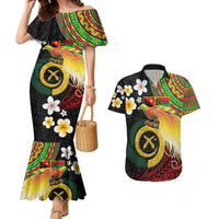 Vanuatu and Papua New Guinea Together Couples Matching Mermaid Dress and Hawaiian Shirt Bird-of-paradise and Pig Tusk Melanesian Pattern