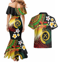 Vanuatu and Papua New Guinea Together Couples Matching Mermaid Dress and Hawaiian Shirt Bird-of-paradise and Pig Tusk Melanesian Pattern