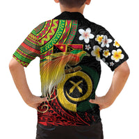 Vanuatu and Papua New Guinea Together Family Matching Off The Shoulder Long Sleeve Dress and Hawaiian Shirt Bird-of-paradise and Pig Tusk Melanesian Pattern