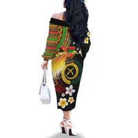 Vanuatu and Papua New Guinea Together Family Matching Off The Shoulder Long Sleeve Dress and Hawaiian Shirt Bird-of-paradise and Pig Tusk Melanesian Pattern