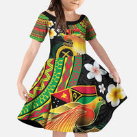 Vanuatu and Papua New Guinea Together Family Matching Off Shoulder Maxi Dress and Hawaiian Shirt Bird-of-paradise and Pig Tusk Melanesian Pattern LT03 Daughter's Dress Black - Polynesian Pride