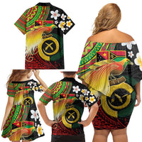 Vanuatu and Papua New Guinea Together Family Matching Off Shoulder Short Dress and Hawaiian Shirt Bird-of-paradise and Pig Tusk Melanesian Pattern LT03 - Polynesian Pride