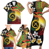 Vanuatu and Papua New Guinea Together Family Matching Short Sleeve Bodycon Dress and Hawaiian Shirt Bird-of-paradise and Pig Tusk Melanesian Pattern