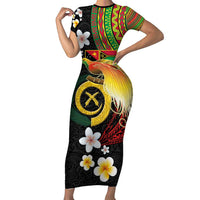 Vanuatu and Papua New Guinea Together Family Matching Short Sleeve Bodycon Dress and Hawaiian Shirt Bird-of-paradise and Pig Tusk Melanesian Pattern
