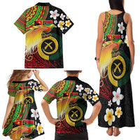 Vanuatu and Papua New Guinea Together Family Matching Tank Maxi Dress and Hawaiian Shirt Bird-of-paradise and Pig Tusk Melanesian Pattern