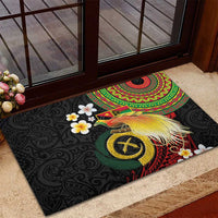 Vanuatu and Papua New Guinea Together Rubber Doormat Bird-of-paradise and Pig Tusk Melanesian Pattern