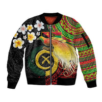 Vanuatu and Papua New Guinea Together Sleeve Zip Bomber Jacket Bird-of-paradise and Pig Tusk Melanesian Pattern