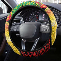Vanuatu and Papua New Guinea Together Steering Wheel Cover Bird-of-paradise and Pig Tusk Melanesian Pattern