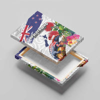 New Zealand Christmas Canvas Wall Art Meri Kirihimete-Tuatara and Pohutukawa White Color